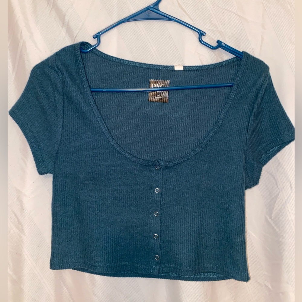 PacSun Green Short Sleeve Crop Top